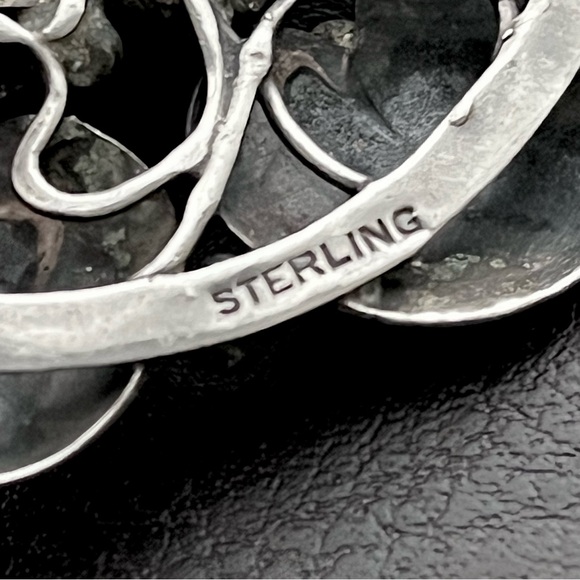 Mary Gage sterling silver green turquoise flower brooch pin - Picture 8 of 11